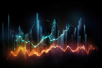 Poster - Financial chart on night city background
