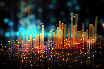 Poster - Financial chart on night city background