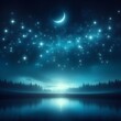 Crescent Moon and Stars over Serene Lake