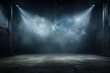 Empty stage with spotlights, smoke and spotlights. Stage background
