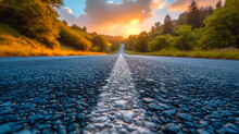 Beautiful Sun Rising Sky With Asphalt Highways Road In Rural Scene Use Land Transport And Traveling Background,backdrop