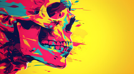 Poster - skull face on colorful background, free pattern in punk style.