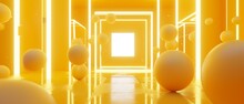 Abstract Summer Background With Light Mock Up Square In The Middle And Yellow Balls Flying Around 3D Rendering