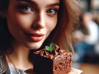 Woman eating brownie 