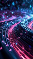 Blue light streak, fiber optic, speed line, futuristic background for 5g or 6g technology wireless data transmission, high-speed internet in abstract. AI generated illustration