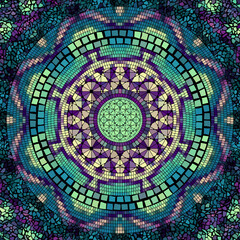 Aufkleber - Vector seamless mosaic tile pattern. Ceramic tiles background. Mandala vector illustration.