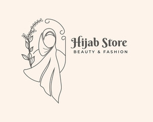 Wall Mural - line art beauty hijab scraft logo design template illustrations 