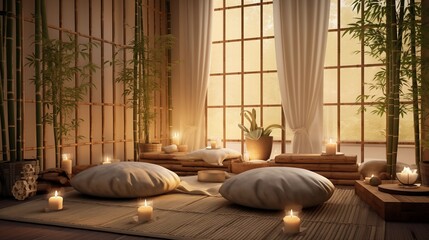 Wall Mural - meditation room into a tranquil bamboo retreat