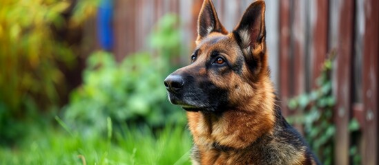 Sticker - Adorable German Shepherd Dog Caught Pooping in Backyard - German Shepherd Dog Pooping in Backyard - German Shepherd Dog Pooping in Backyard Photo