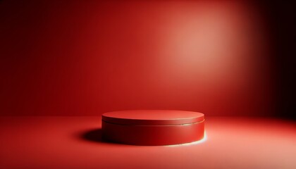 Aufkleber - Monochromatic Red Abstract Podium with Circular Structure and Reflections