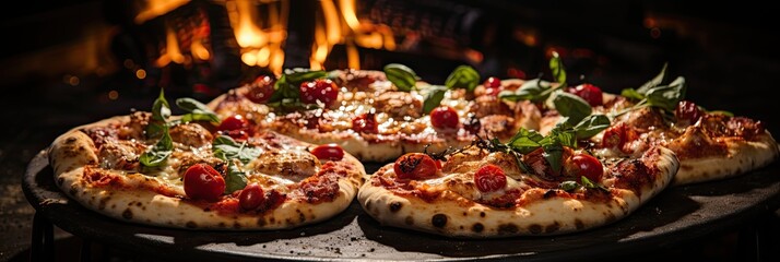 Aufkleber - Making really Italian Pizza in the Traditional Firewood Stove Wood Fired Pizza Oven. Italian traditional pizza is cooked in a stone wood-fired oven, AI Generative