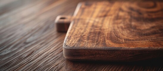 Wall Mural - Close Up of Wooden Cutting Board on Table: Close Up View of a Beautifully Crafted Wooden Cutting Board on a Table