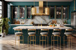 Modern Hollywood Glam kitchen with clean lines bold colors
