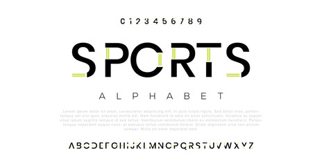 Poster - Modern abstract digital alphabet font. Minimal technology typography, Creative urban sport fashion futuristic font and with numbers. vector illustration