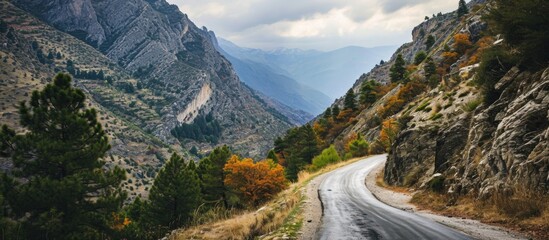 Canvas Print - Steep road in the mountains.