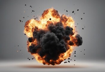 Wall Mural - Large fireball with black smoke fiery explosion with smoke isolated on transparent background