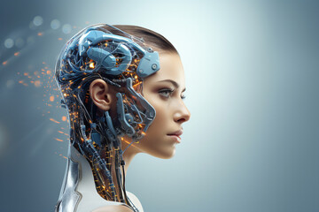 Poster - generative ai collage picture future robot girl with artificial intelligence