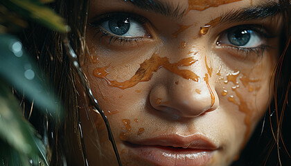 Poster - Young woman with wet hair looking at camera, fresh and cute generated by AI