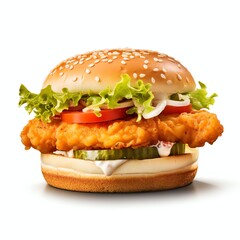 Wall Mural - a kentucky fried monkfish burger, studio light , isolated on white background