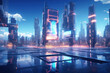 3D rendered futuristic city with floating elements