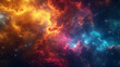 Stars and galaxies collide in a galactic collision that is shown in vivid neon colours, creating a cosmic paradise that stretches over the depths of space.


