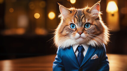 Wall Mural - cat dressed in a suit and tie with blue eyes and a serious expression on his face like a businessman