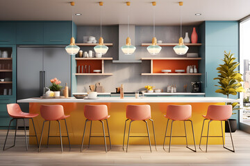 Wall Mural - Modern kitchen with a vibrant color scheme