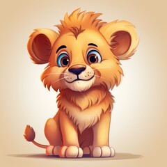 Wall Mural - Cute cartoon lion character.