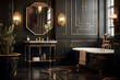 bathroom with black and gold