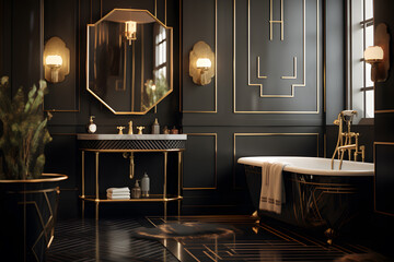 Poster - bathroom with black and gold