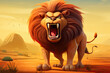 Angry lion roaring in the field. Vector illustration of wild animal