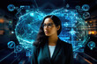 © Kitta Studio - Side view of young businesswoman in glasses and suit working with virtual interface