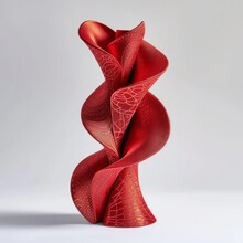 3D Printed Red Sculpture With A Flower-like Shape