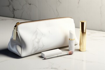 Toiletry bag mockup. luxury cosmetic bag.leather zip top pouch