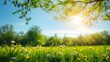 Spring Awakening: Fresh Green Leaves and Blossoms with Radiant Bokeh Light Background