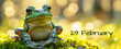 canvas print picture - Leap day, one extra day, Leap year 29 February 2024 background. Green Frog and 29 February text on green background.