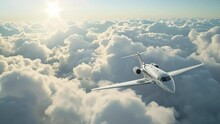 Aerial View Of Chartered Private Jet Flying Above White Clouds. Video 4k