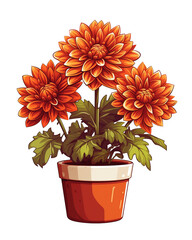 Wall Mural - Illustration of dahlia flower in a pot isolated on transparent background