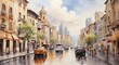 Oil hand painting on canvas arrangements of city landscape, visible brush strokes watercolor from Generative AI