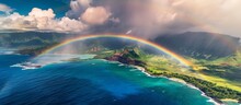 Captivating Rainbow Touching East Coast Of Molokai: A Mesmerizing Sight
