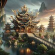 Chinese oriental fantasy temple background