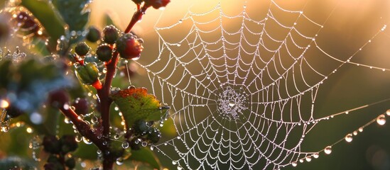 Poster - Dewy Morning Beauty Reflects in Spider's Web