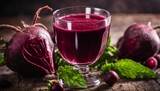Fototapeta Góry -  Beetroot and Berry Juice, a glass of beetroot and berry juice, its deep colors enhanced 