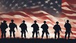 silhouette of American soldiers in front of the American flag
