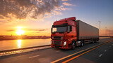 Fototapeta Przestrzenne - Truck transport container on the road