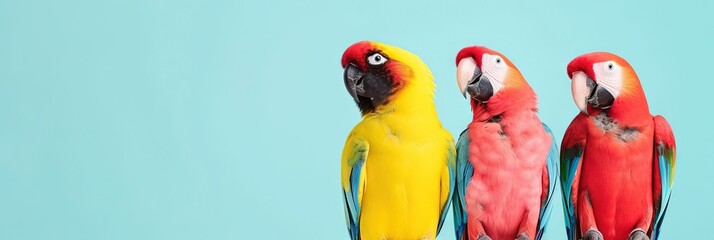 Wall Mural - Colorful parrots (macaws) on solid background