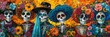Cinco de Mayo concept with calavera skulls wearing sombreros