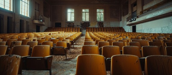Poster - Empty Auditorium: Abandoned Rows of Seats in an Empty Auditorium