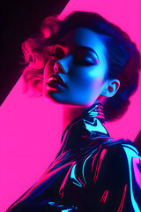 gorgeous supermodel woman in neon background