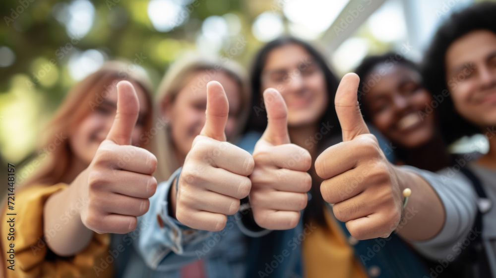 Stock-Foto „group of young diverse friends are giving a thumbs up to ...